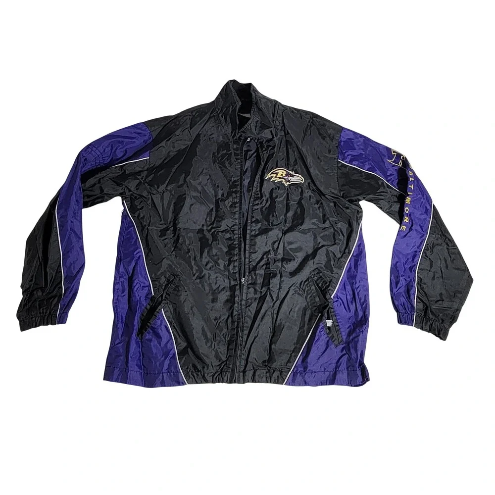 NFL Baltimore Ravens Windbreaker Jacket Mens Medium Black Purple Full Zip
